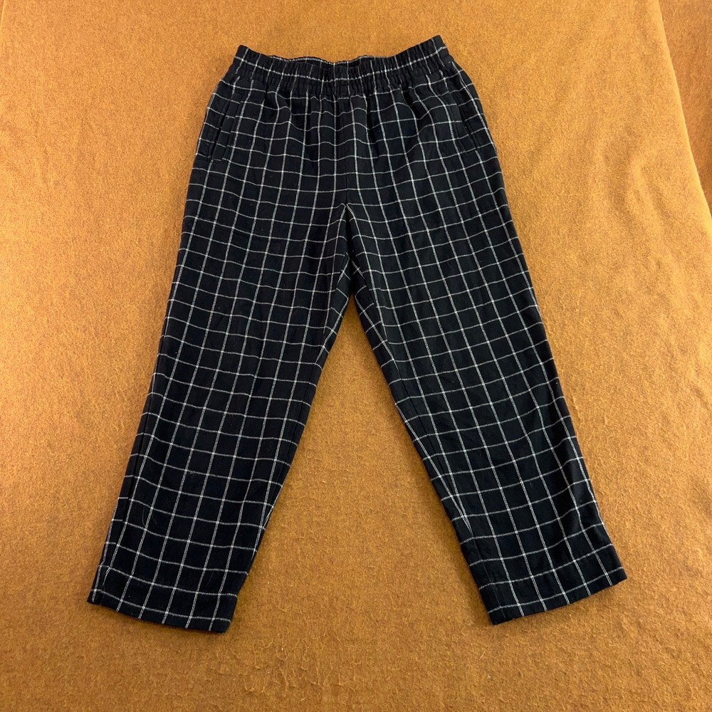 Madewell Womens Medium Black Windowpane Elastic Waist Pull On Crop Pant New